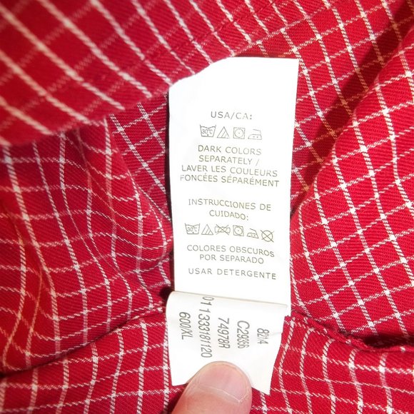 Chaps Mens Button Down Shirt Size XL Pocket Checkered Long Sleeve Red White - Picture 6 of 6